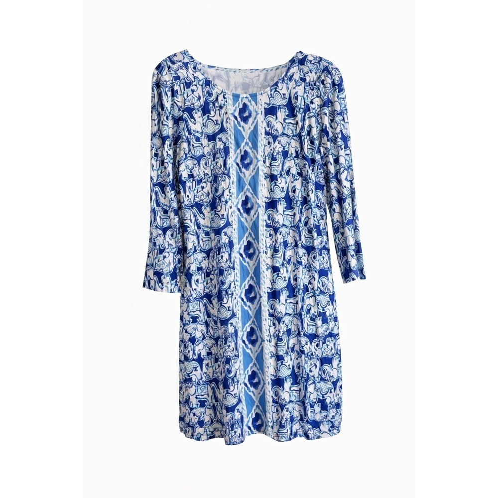 Lilly Pulitzer Ophelia Get Trunky Elephant Swing Dress Medium Blue Preppy